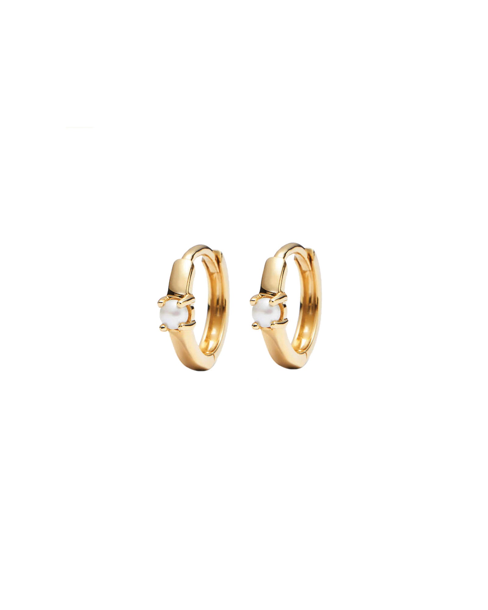 Quiet Icon-Solitaire Pearl Huggies | 11mm-Earrings-14k Gold Vermeil, Pearl-Blue Ruby Jewellery-Vancouver Canada