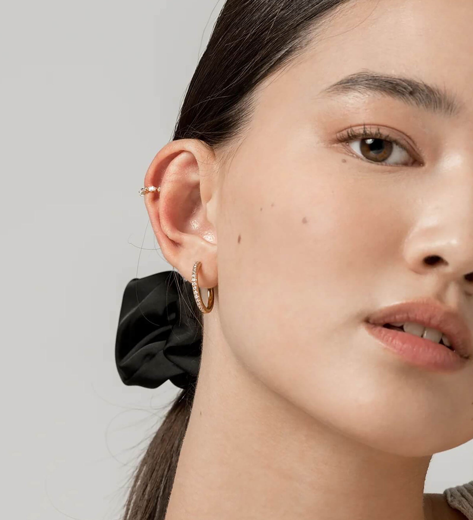 Quiet Icon-Channel Mix Ear Cuff-Earrings-14k Gold Vermeil, Cubic Zirconia-Blue Ruby Jewellery-Vancouver Canada