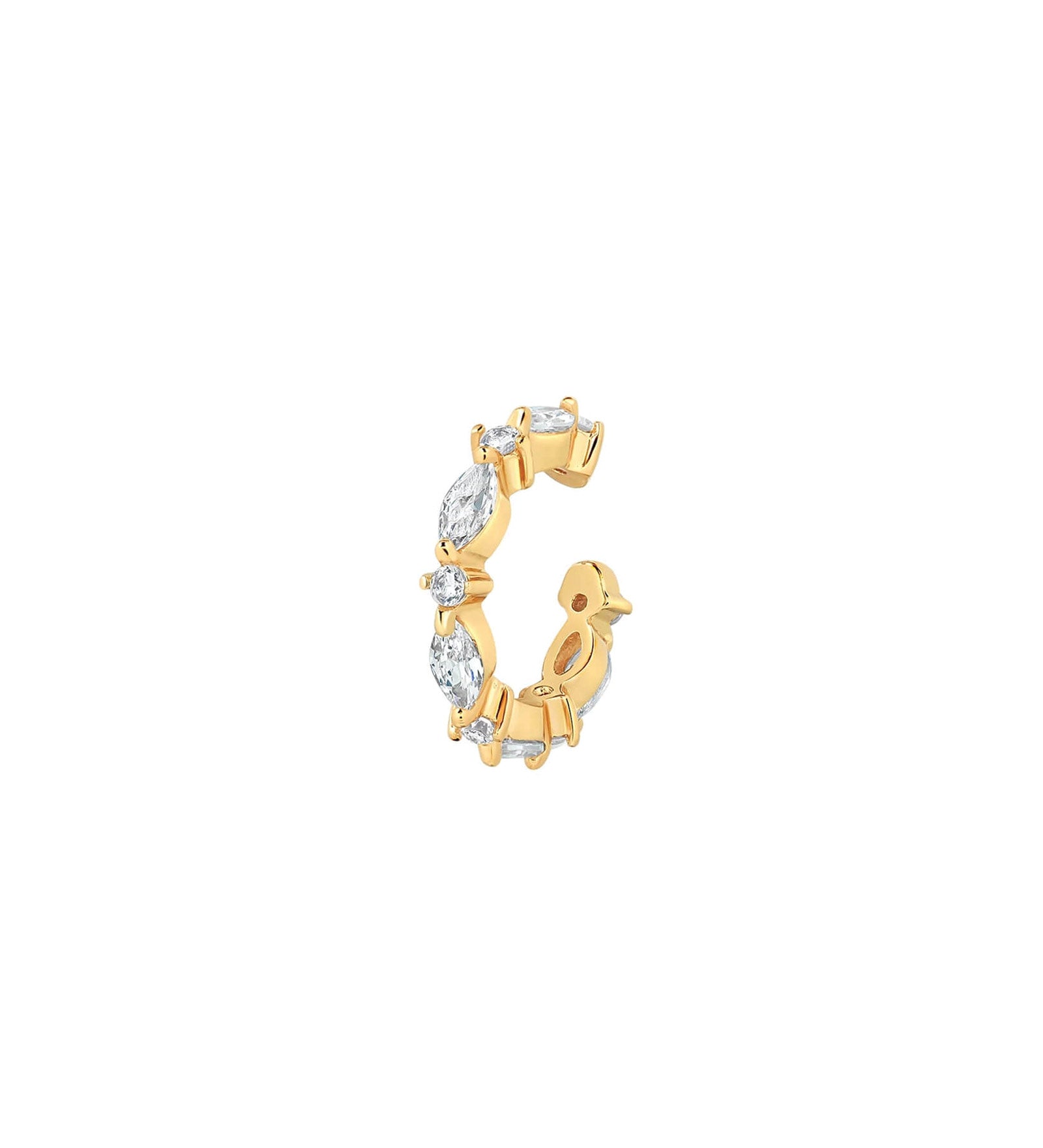 Quiet Icon-Channel Mix Ear Cuff-Earrings-14k Gold Vermeil, Cubic Zirconia-Blue Ruby Jewellery-Vancouver Canada