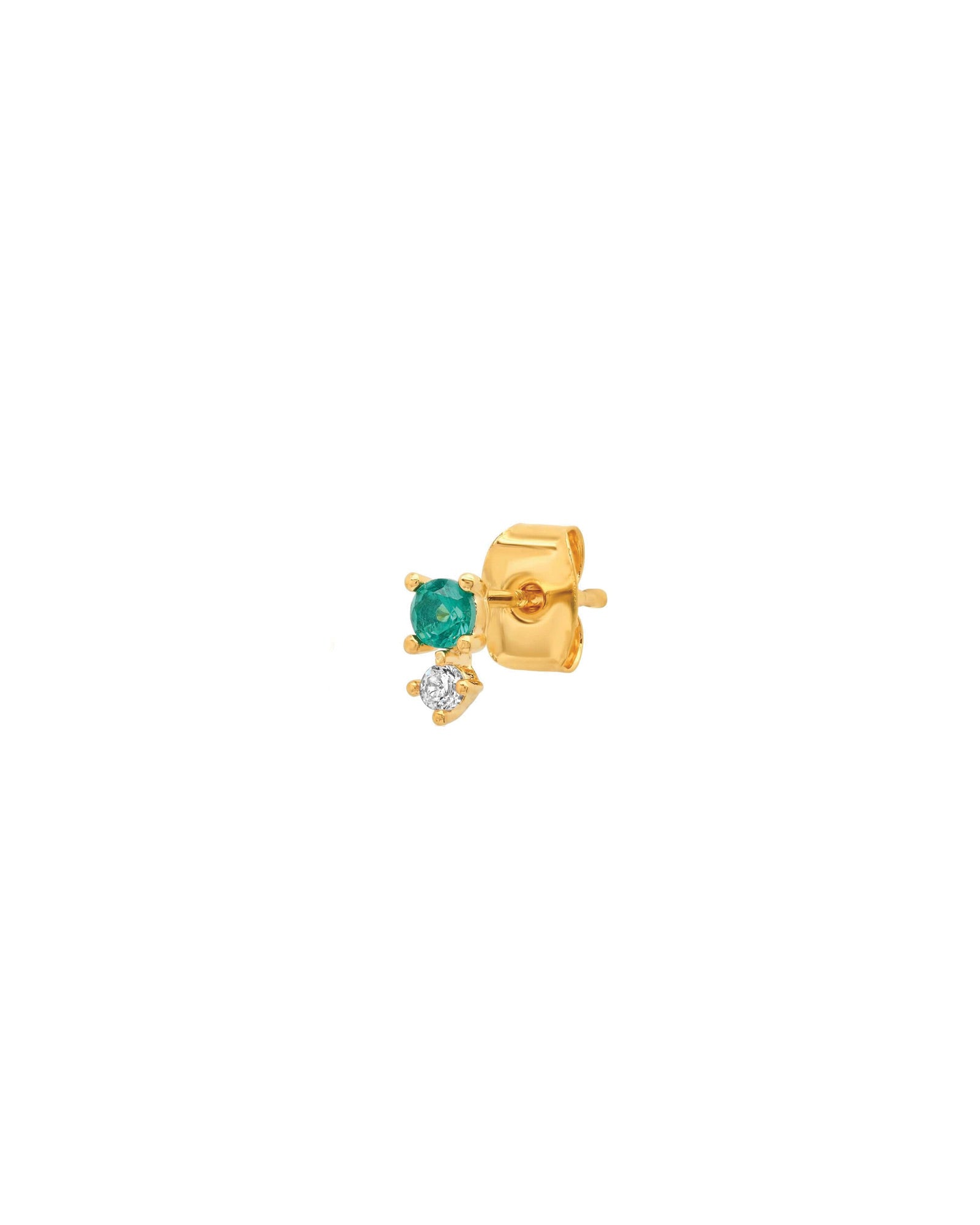 Quiet Icon-Double Emerald CZ Stud-Earrings-14k Gold Vermeil, Cubic Zirconia-Blue Ruby Jewellery-Vancouver Canada