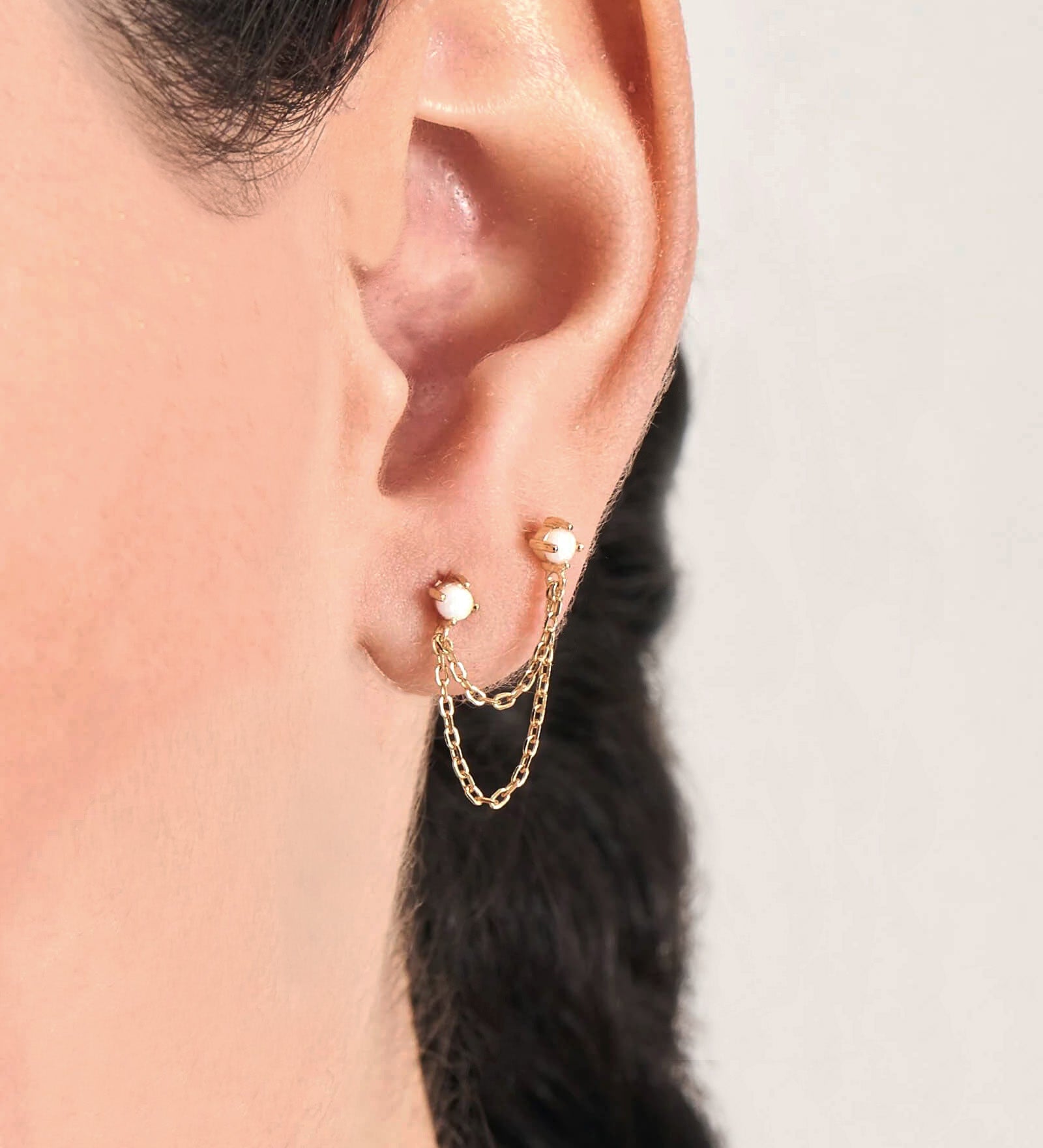 Quiet Icon-Opal Chain Single Stud-Earrings-Blue Ruby Jewellery-Vancouver Canada