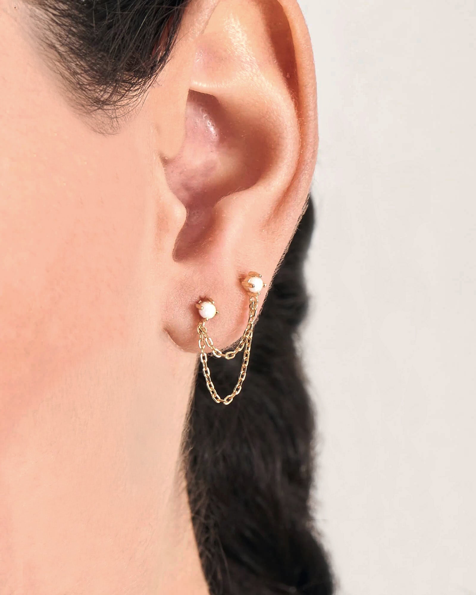 Quiet Icon-Opal Chain Single Stud-Earrings-Blue Ruby Jewellery-Vancouver Canada