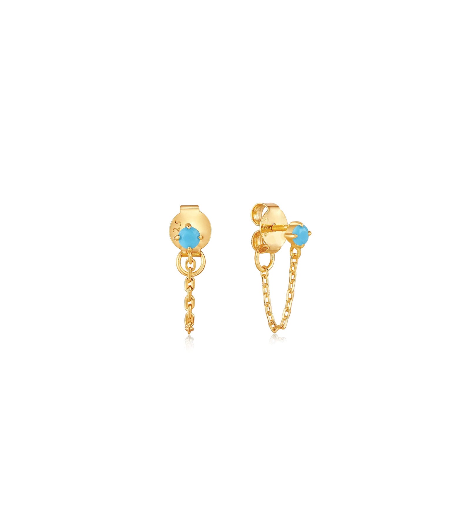 Quiet Icon-Turquoise Prong Chain Studs-Earrings-14k Gold Vermeil, Turquoise-Blue Ruby Jewellery-Vancouver Canada