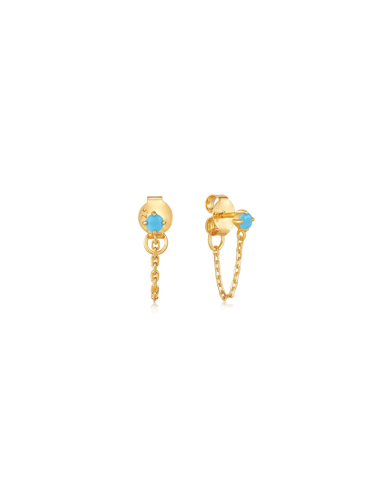 Quiet Icon-Turquoise Prong Chain Studs-Earrings-14k Gold Vermeil, Turquoise-Blue Ruby Jewellery-Vancouver Canada