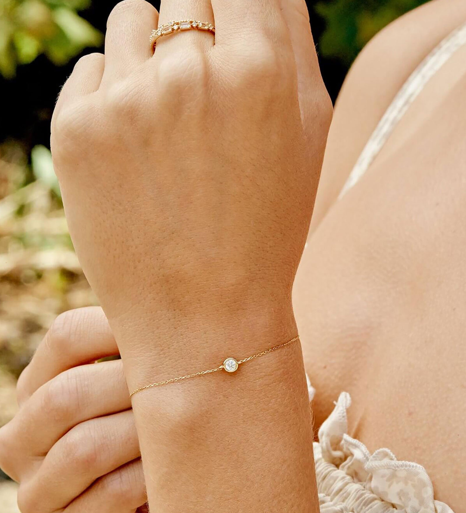 Quiet Icon-Solitaire Bezel Bracelet-Bracelets-14k Gold Vermeil, Cubic Zirconia-Blue Ruby Jewellery-Vancouver Canada