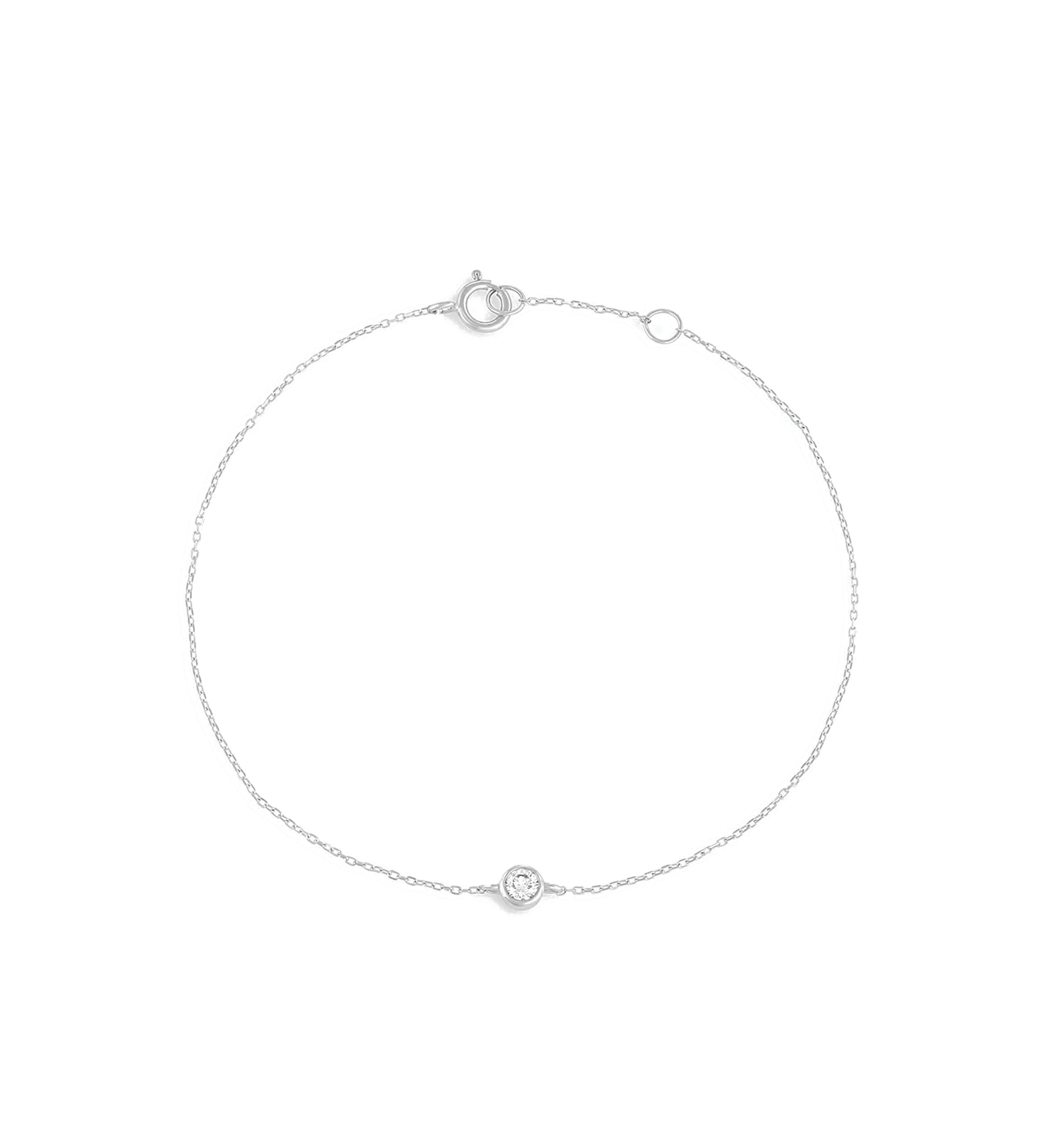 Quiet Icon-Solitaire Bezel Bracelet-Bracelets-Rhodium Plated Sterling Silver, Cubic Zirconia-Blue Ruby Jewellery-Vancouver Canada