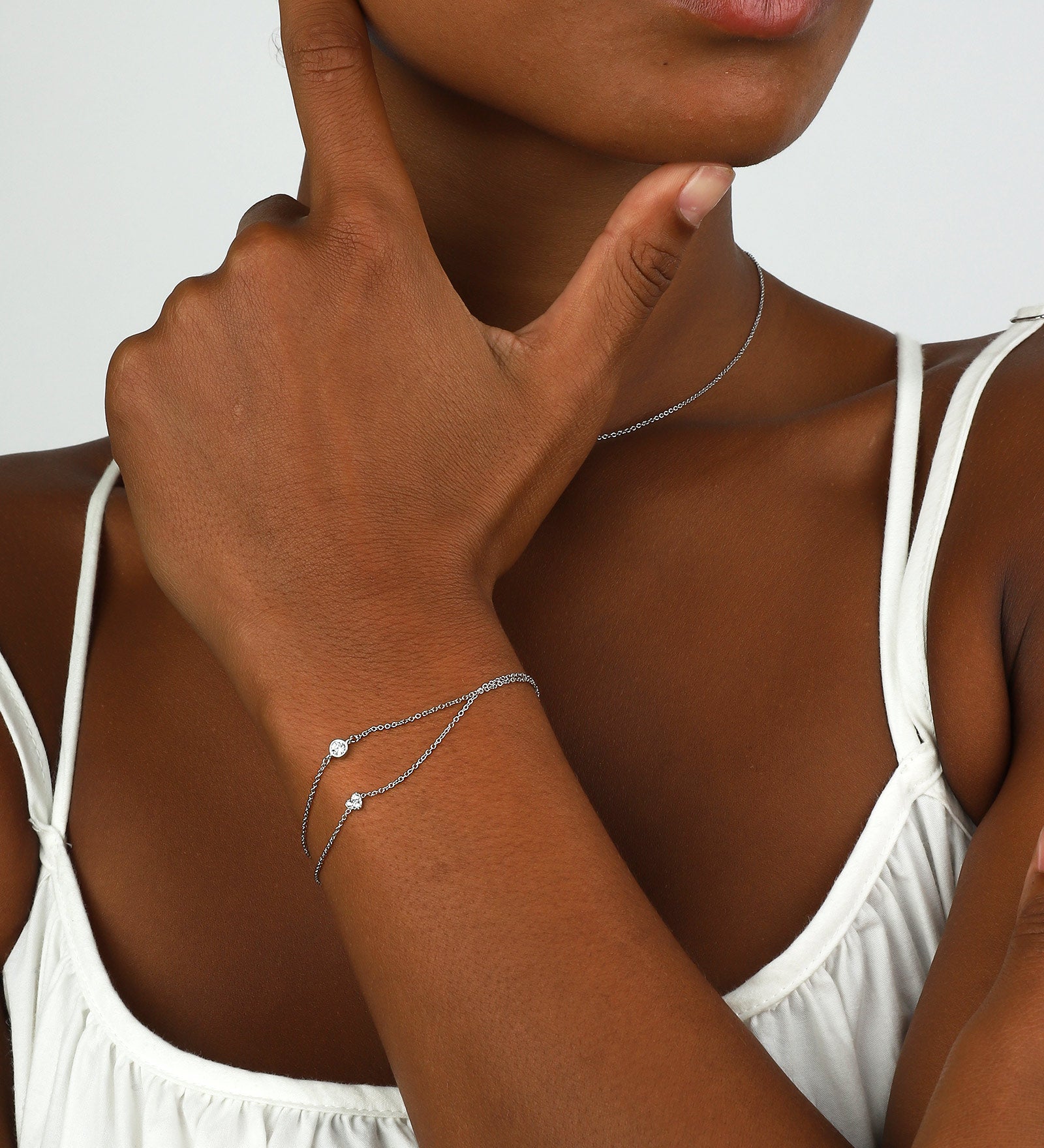 Quiet Icon-Solitaire Bezel Bracelet-Bracelets-Rhodium Plated Sterling Silver, Cubic Zirconia-Blue Ruby Jewellery-Vancouver Canada
