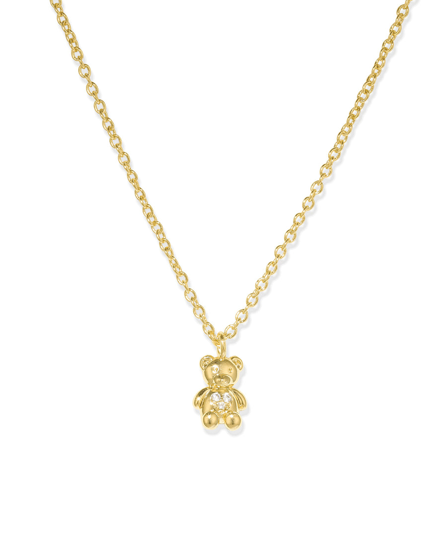 Teddy Bear CZ Heart Necklace 14k Gold Vermeil, Cubic Zirconia