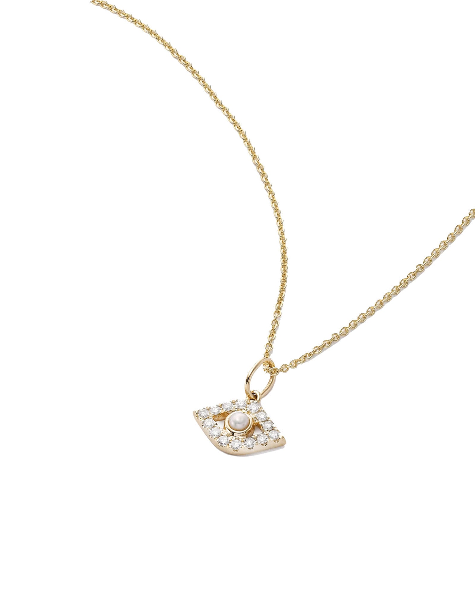 Quiet Icon-Evil Eye Pearl + CZ Necklace-Necklaces-14k Gold Vermeil, Cubic Zirconia-Blue Ruby Jewellery-Vancouver Canada