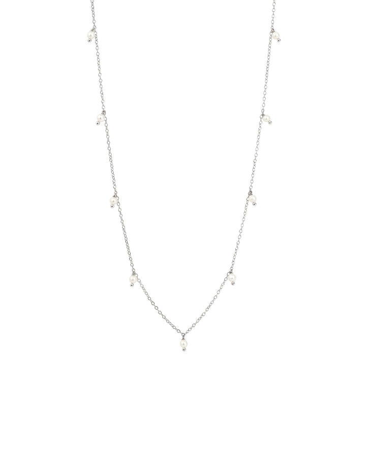 Multi Pearl Drop Necklace Rhodium Plated Sterling Silver, White Pearl
