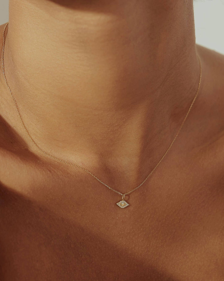 Evil Eye Opal + CZ Necklace 14k Gold Vermeil, Cubic Zirconia