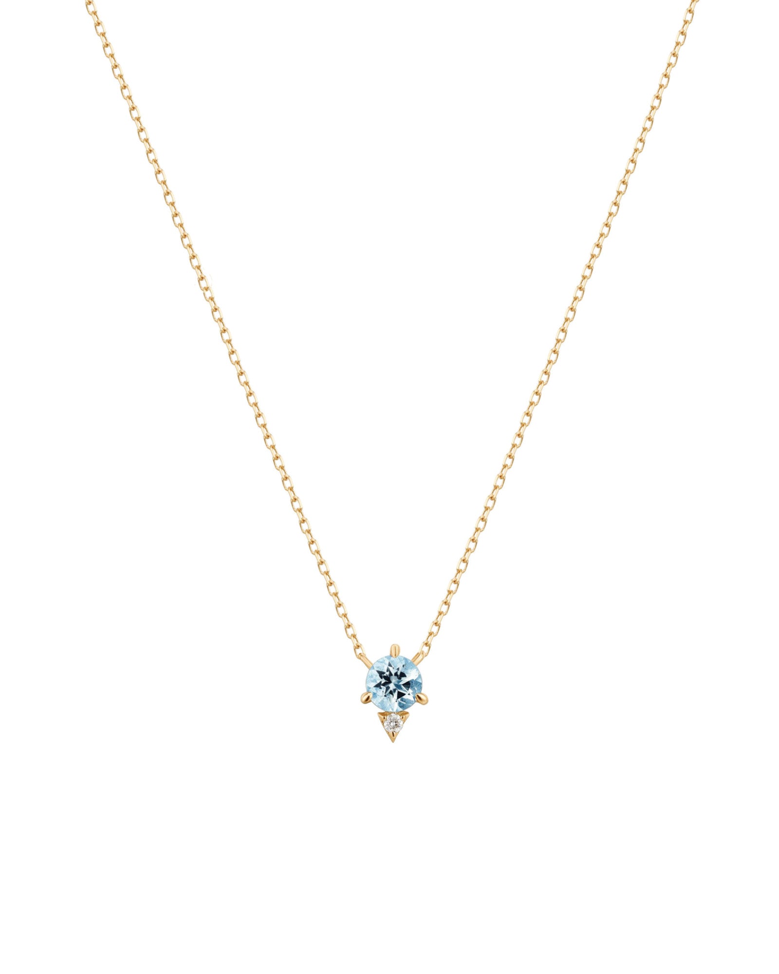 Quiet Icon-Round Aquamarine CZ Necklace-Necklaces-14k Gold Vermeil, Cubic Zirconia-Blue Ruby Jewellery-Vancouver Canada