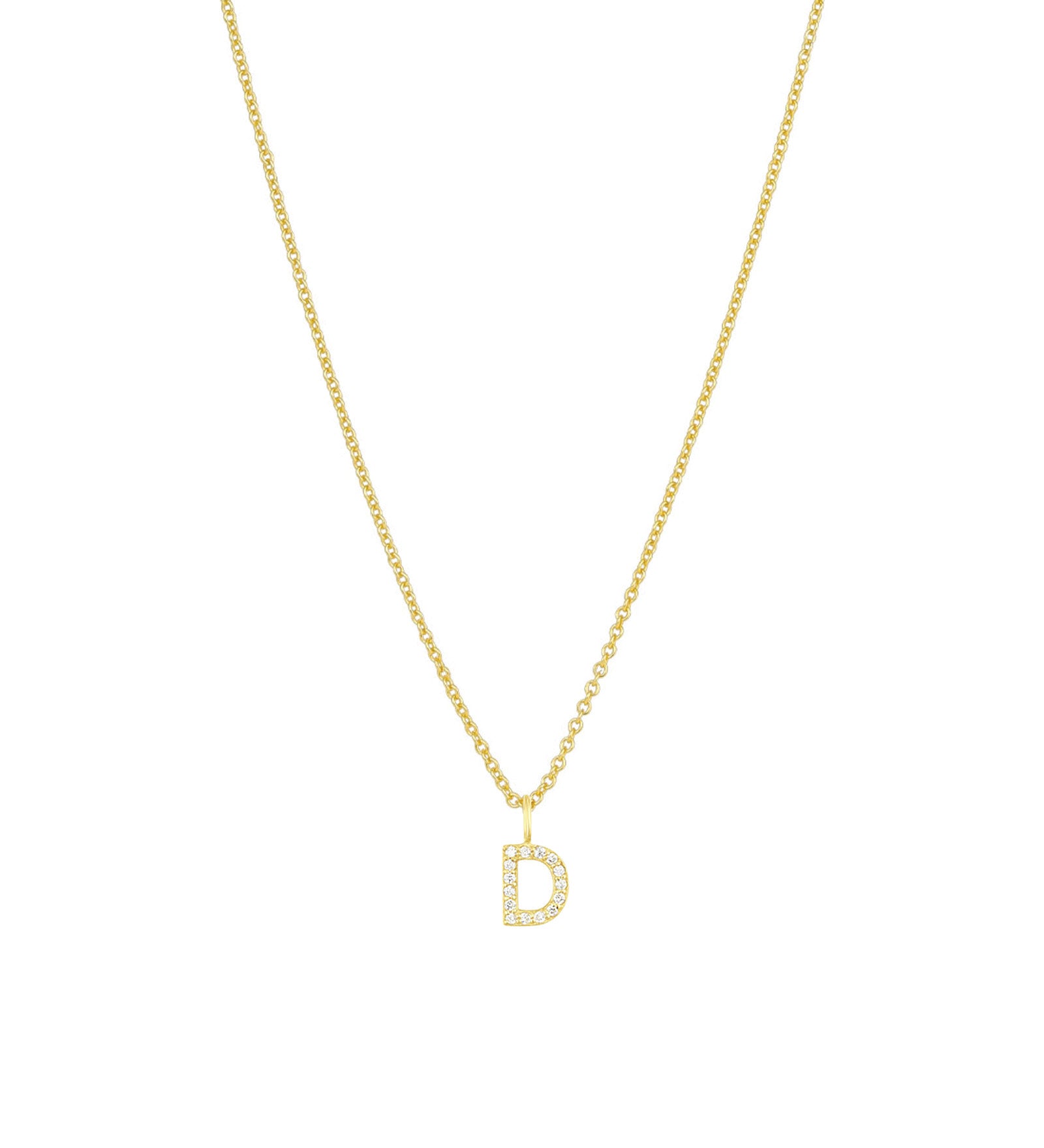 CZ Initial Necklace 14k Gold Vermeil, Cubic Zirconia / D