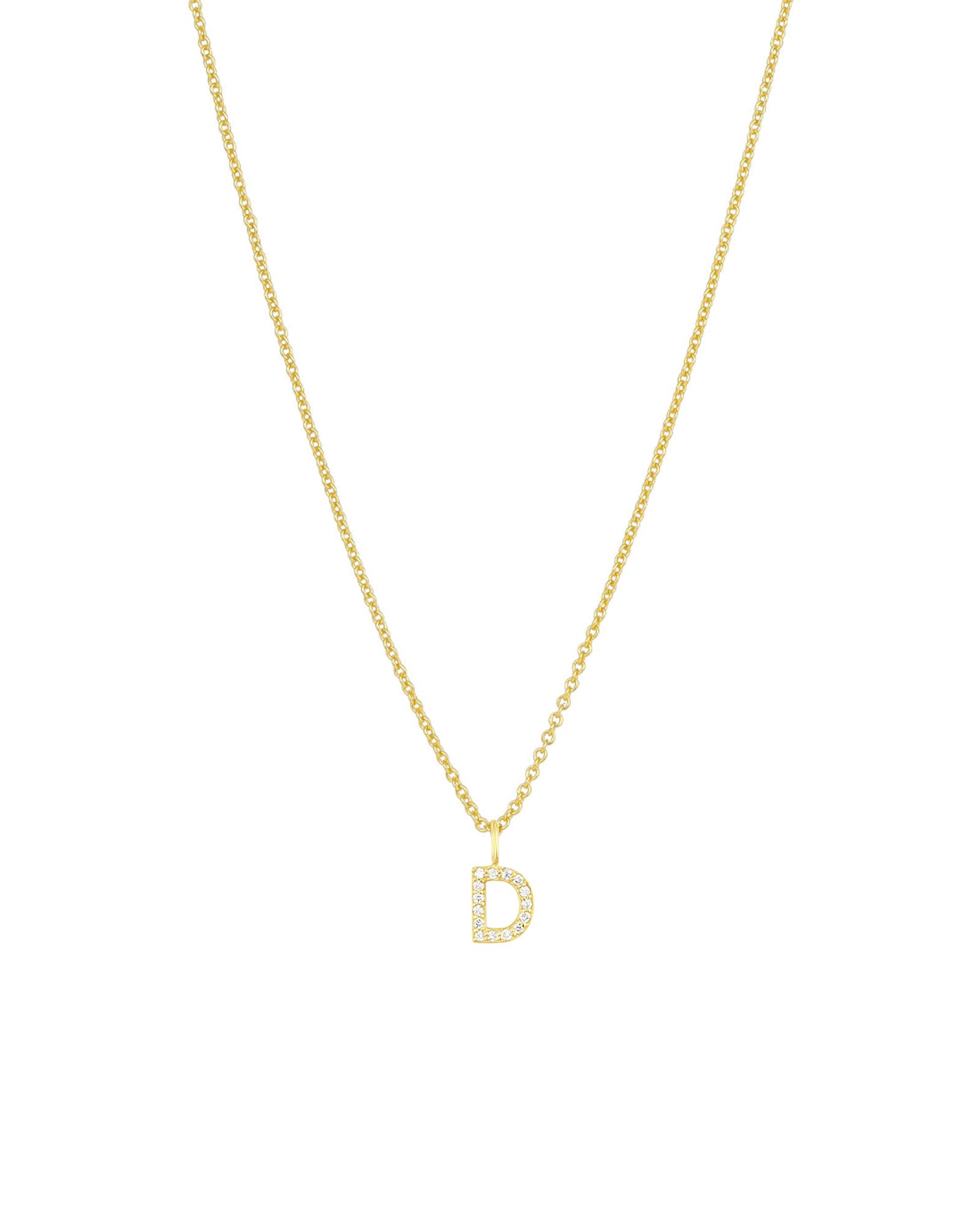 CZ Initial Necklace 14k Gold Vermeil, Cubic Zirconia / D