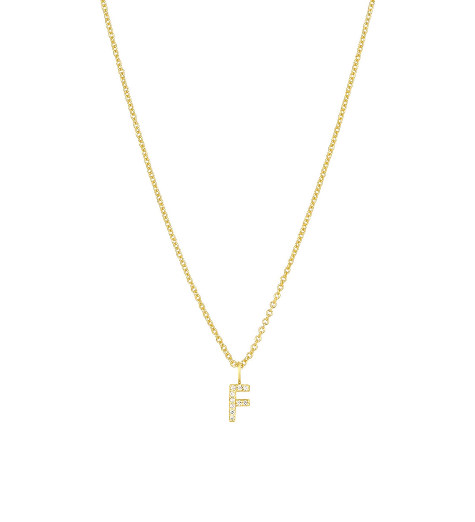 CZ Initial Necklace 14k Gold Vermeil, Cubic Zirconia / F