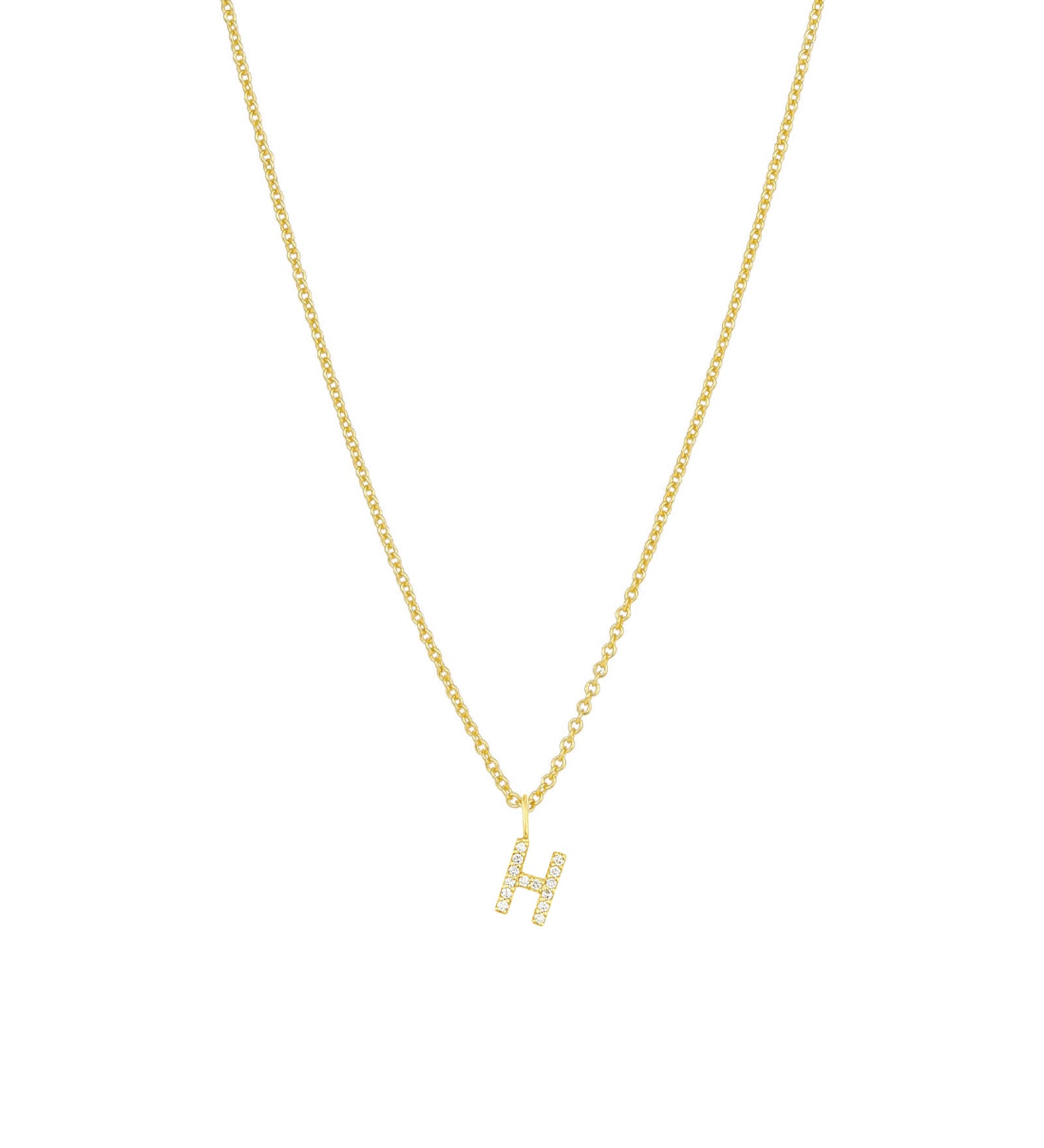 CZ Initial Necklace 14k Gold Vermeil, Cubic Zirconia / H