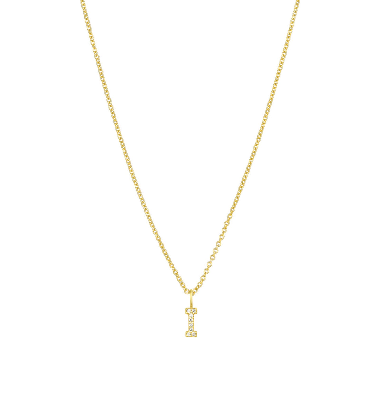 CZ Initial Necklace 14k Gold Vermeil, Cubic Zirconia / I