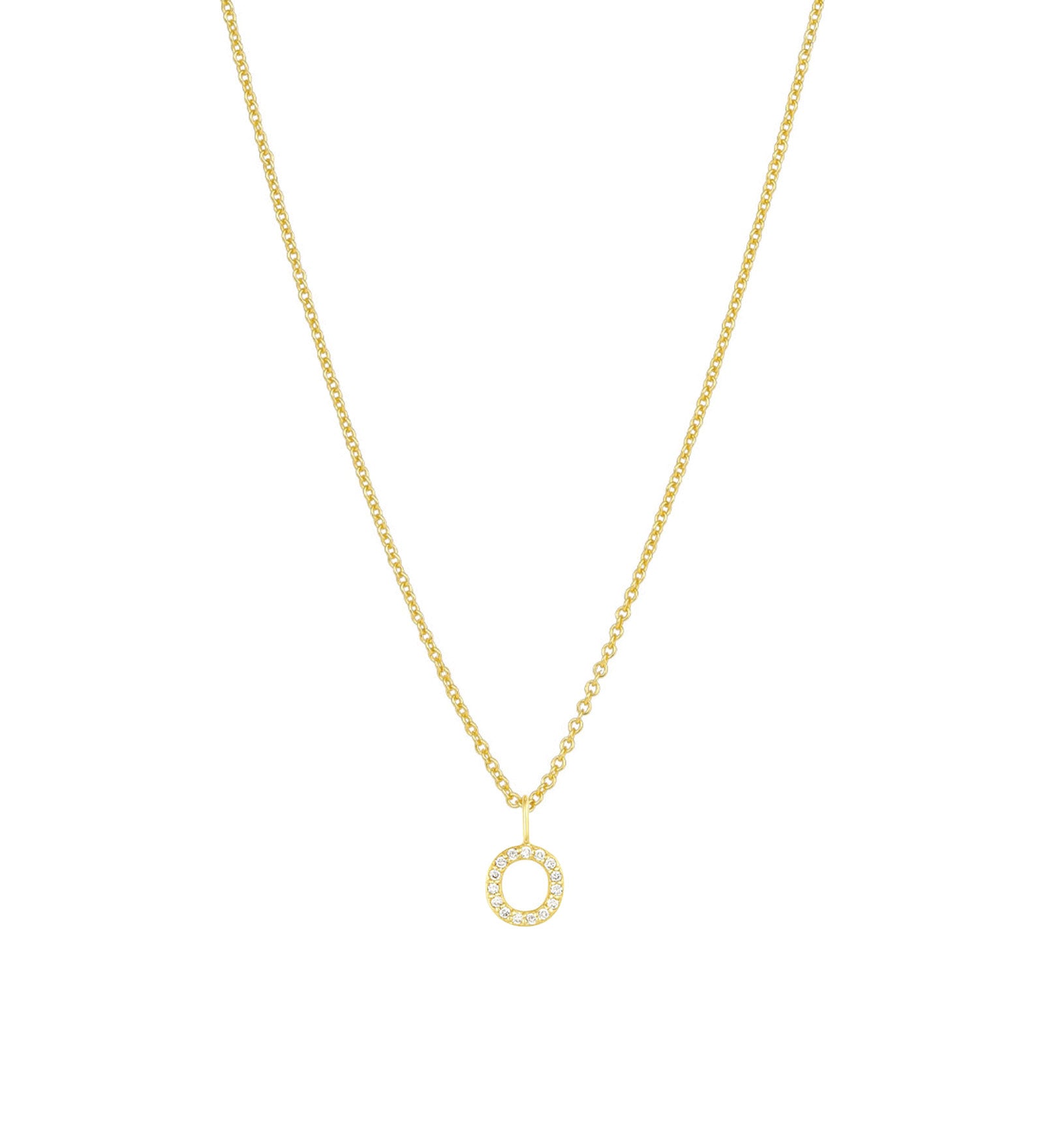 CZ Initial Necklace 14k Gold Vermeil, Cubic Zirconia / O