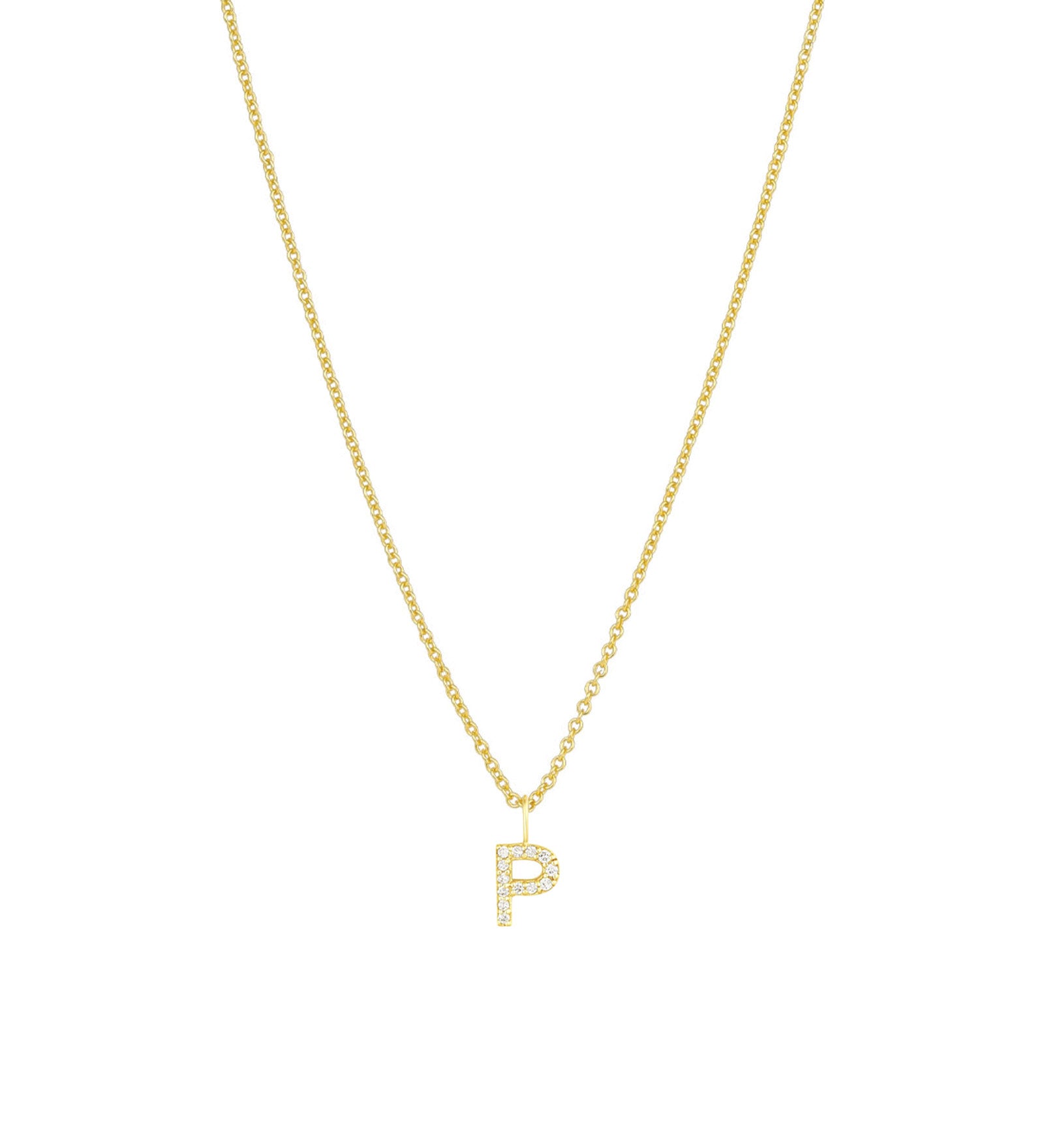 CZ Initial Necklace 14k Gold Vermeil, Cubic Zirconia / P