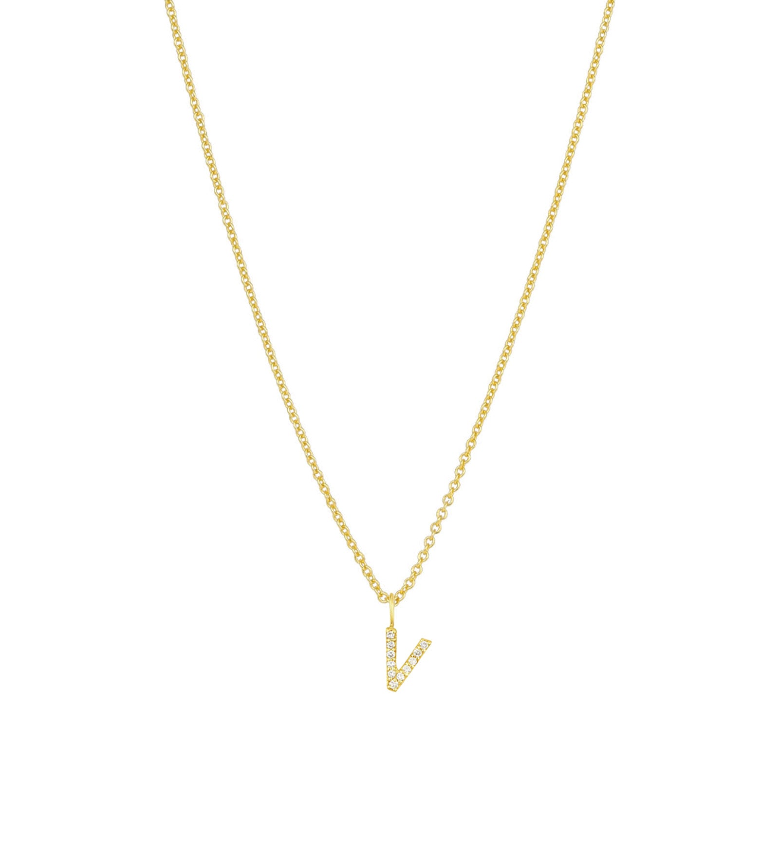 CZ Initial Necklace 14k Gold Vermeil, Cubic Zirconia / V