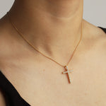Large CZ Cross Necklace 14k Gold Vermeil, Cubic Zirconia