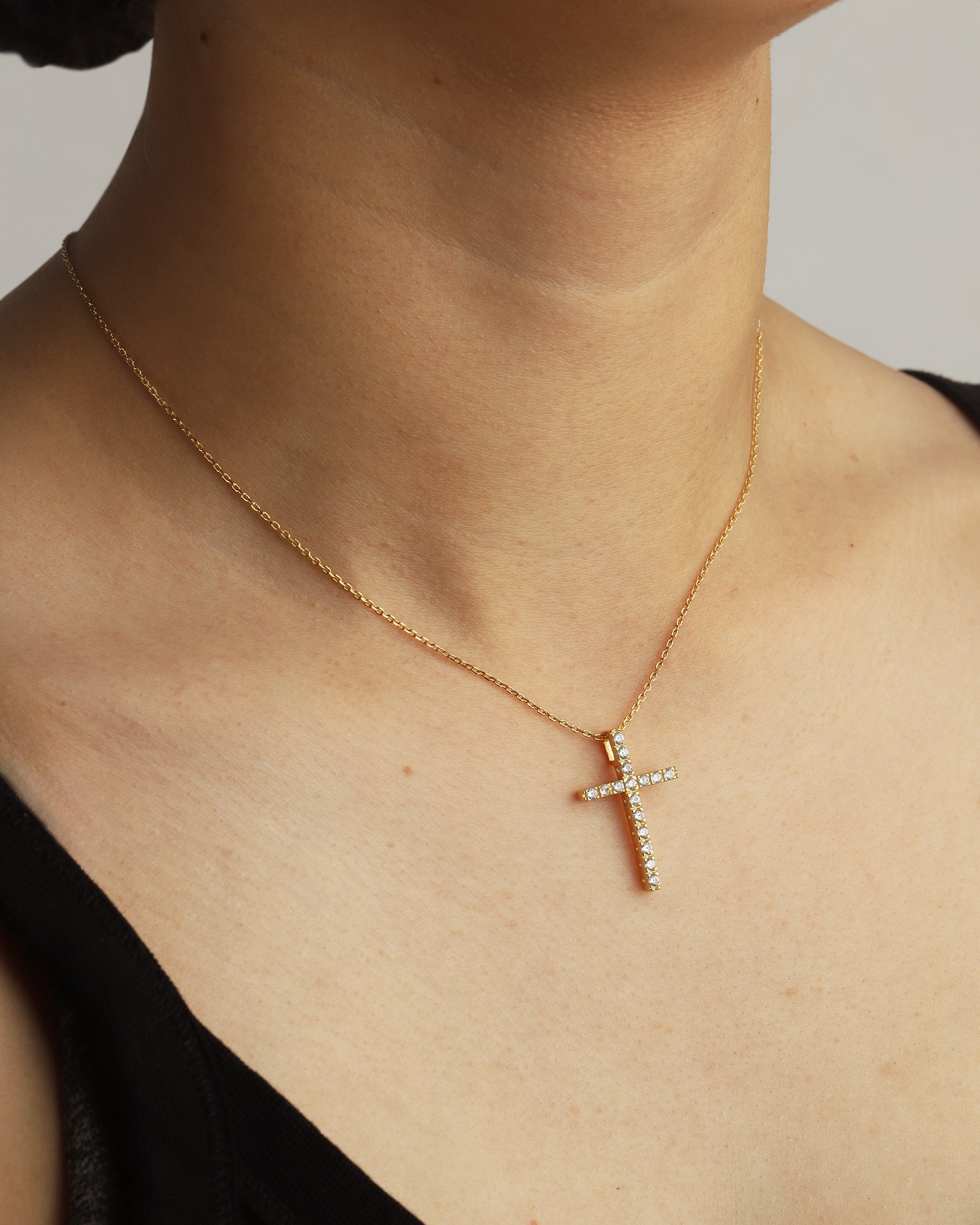Large CZ Cross Necklace 14k Gold Vermeil, Cubic Zirconia