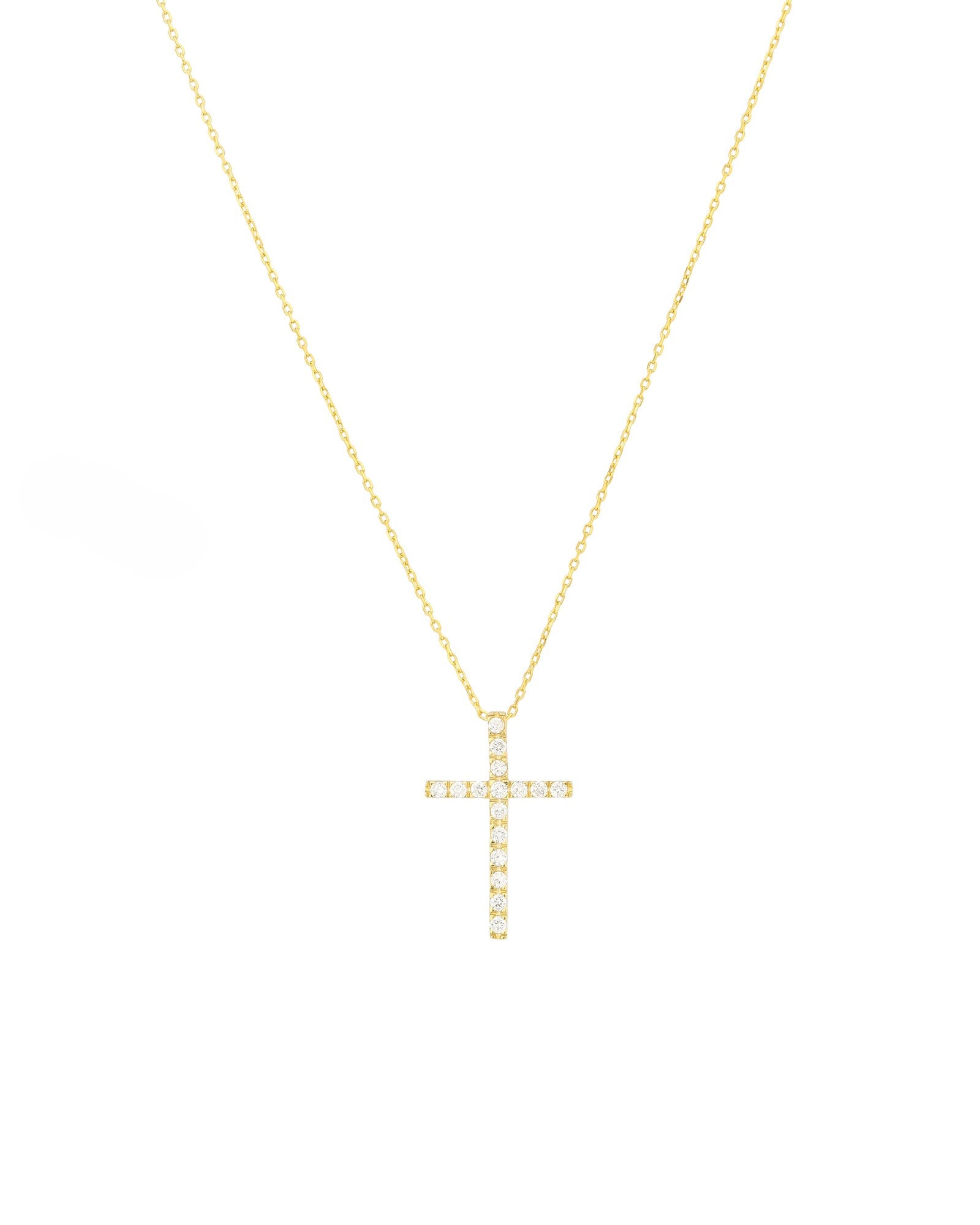 Large CZ Cross Necklace 14k Gold Vermeil, Cubic Zirconia