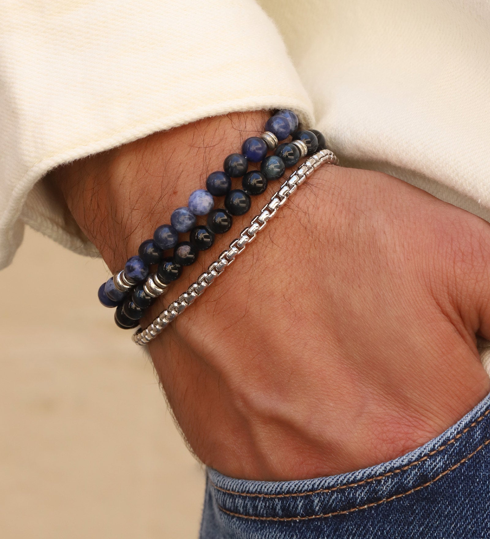 Quiet Icon-Round Box Chain Bracelet-Bracelets-Rhodium Plated Sterling Silver-Blue Ruby Jewellery-Vancouver Canada