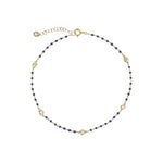 Quiet Icon-Enamel Bead Five CZ Anklet-Anklets-14k Gold Vermeil, Enamel, Cubic Zirconia-Blue Ruby Jewellery-Vancouver Canada