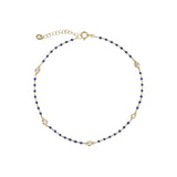 Quiet Icon-Enamel Bead Five CZ Anklet-Anklets-14k Gold Vermeil, Enamel, Cubic Zirconia-Blue Ruby Jewellery-Vancouver Canada