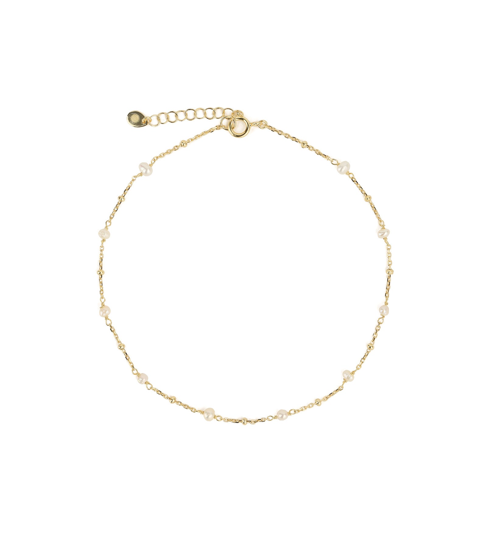 Pearl Satellite Chain Anklet 14k Gold Vermeil, White Pearl