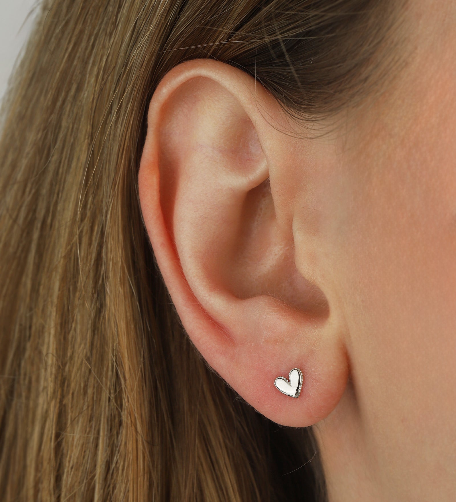 Heart Beaded Halo Studs Rhodium Plated Silver