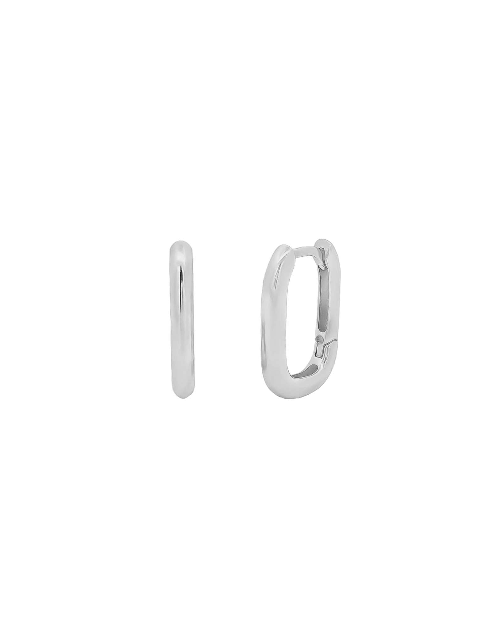 Quiet Icon-Oval Huggies | 15mm-Earrings-Rhodium-plated Sterling Silver-Blue Ruby Jewellery-Vancouver Canada
