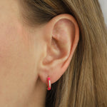 Quiet Icon-Enamel CZ Huggies | 12mm-Earrings-14k Gold Vermeil, Hot Pink Enamel, Cubic Zirconia-Blue Ruby Jewellery-Vancouver Canada