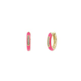 Quiet Icon-Enamel CZ Huggies | 12mm-Earrings-14k Gold Vermeil, Hot Pink Enamel, Cubic Zirconia-Blue Ruby Jewellery-Vancouver Canada