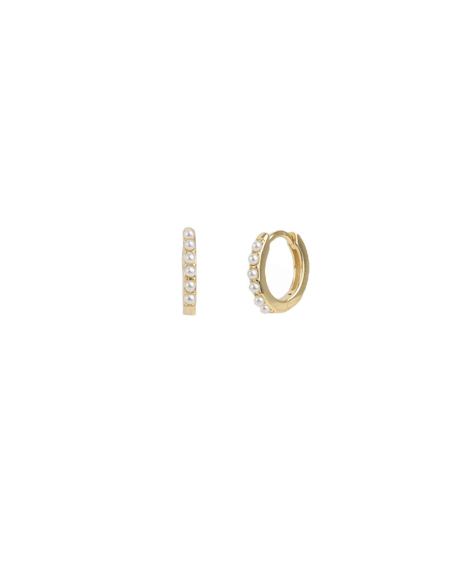 Quiet Icon-6 Pearl Huggies | 11mm-Earrings-14k Gold Vermeil, White Pearl-Blue Ruby Jewellery-Vancouver Canada