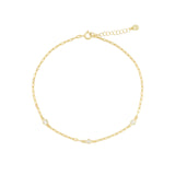 3 CZ Paperclip Chain Anklet 14k Gold Vermeil, Cubic Zirconia