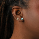 Quiet Icon-Enamel Flower CZ Studs-Earrings-Blue Ruby Jewellery-Vancouver Canada