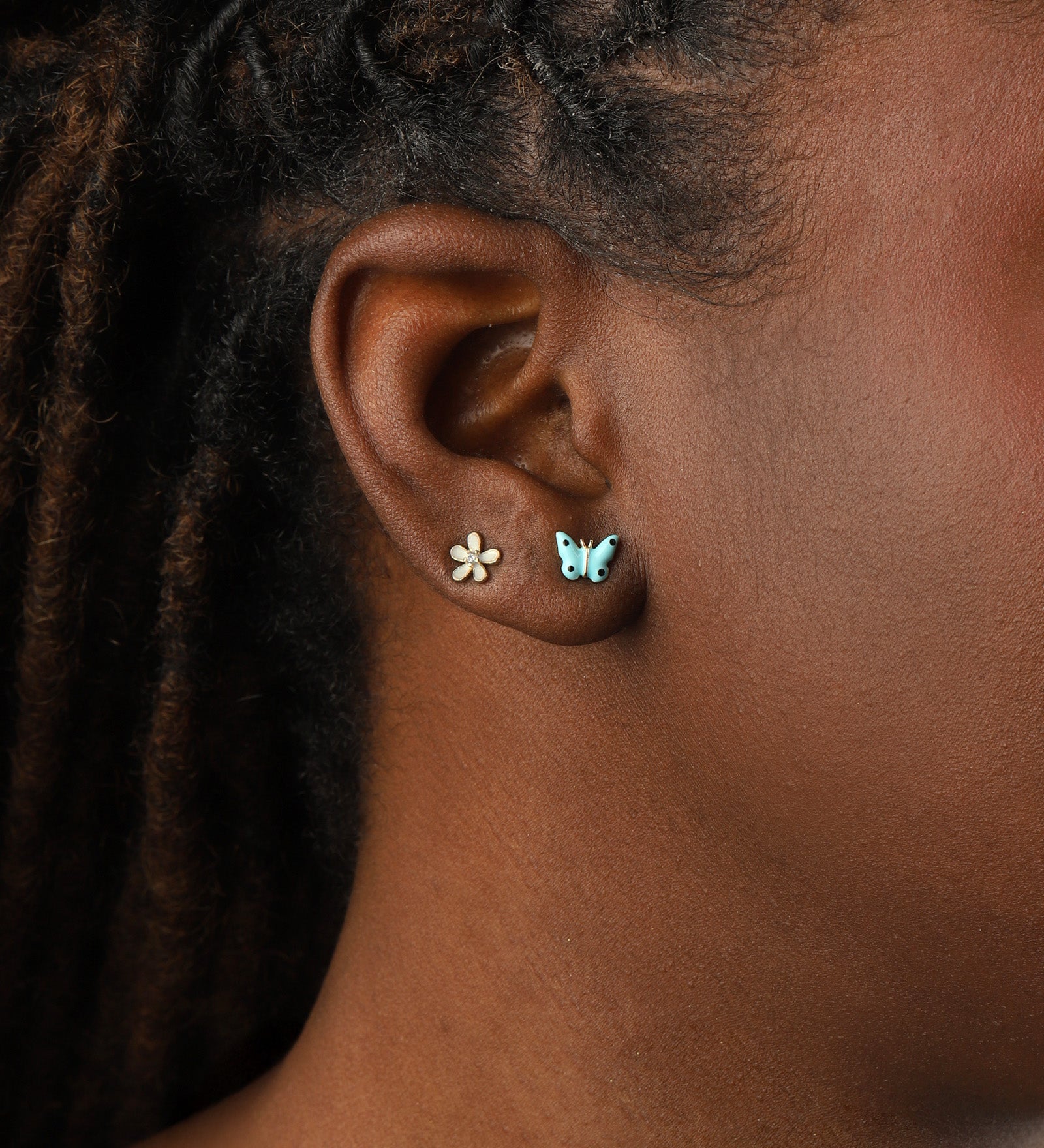 Quiet Icon-Enamel Flower CZ Studs-Earrings-Blue Ruby Jewellery-Vancouver Canada