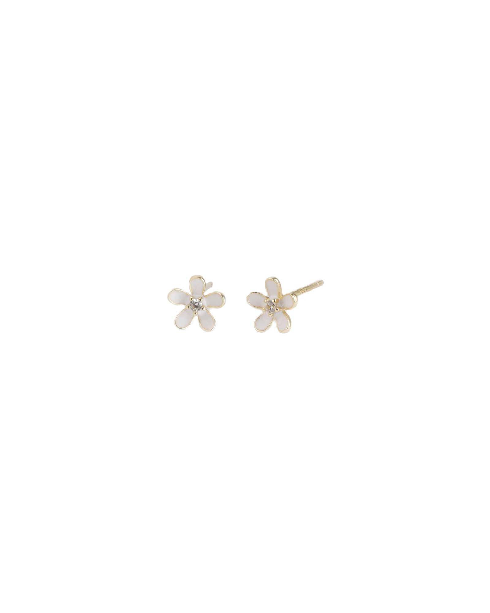 Quiet Icon-Enamel Flower CZ Studs-Earrings-14k Gold Vermeil, Cubic Zirconia-Blue Ruby Jewellery-Vancouver Canada