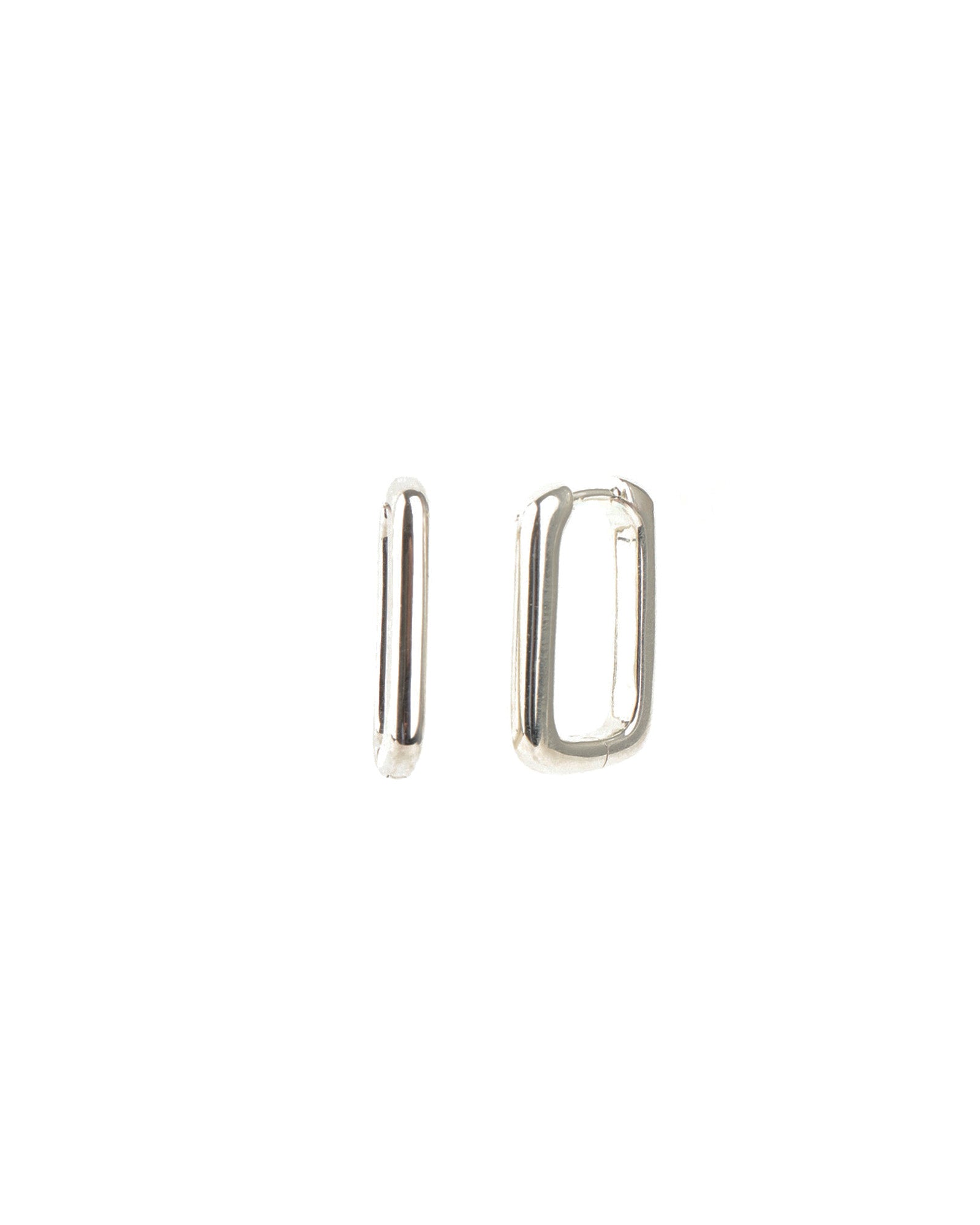 Quiet Icon-Rectangular Huggies | 20mm-Earrings-Rhodium-plated Sterling Silver-Blue Ruby Jewellery-Vancouver Canada