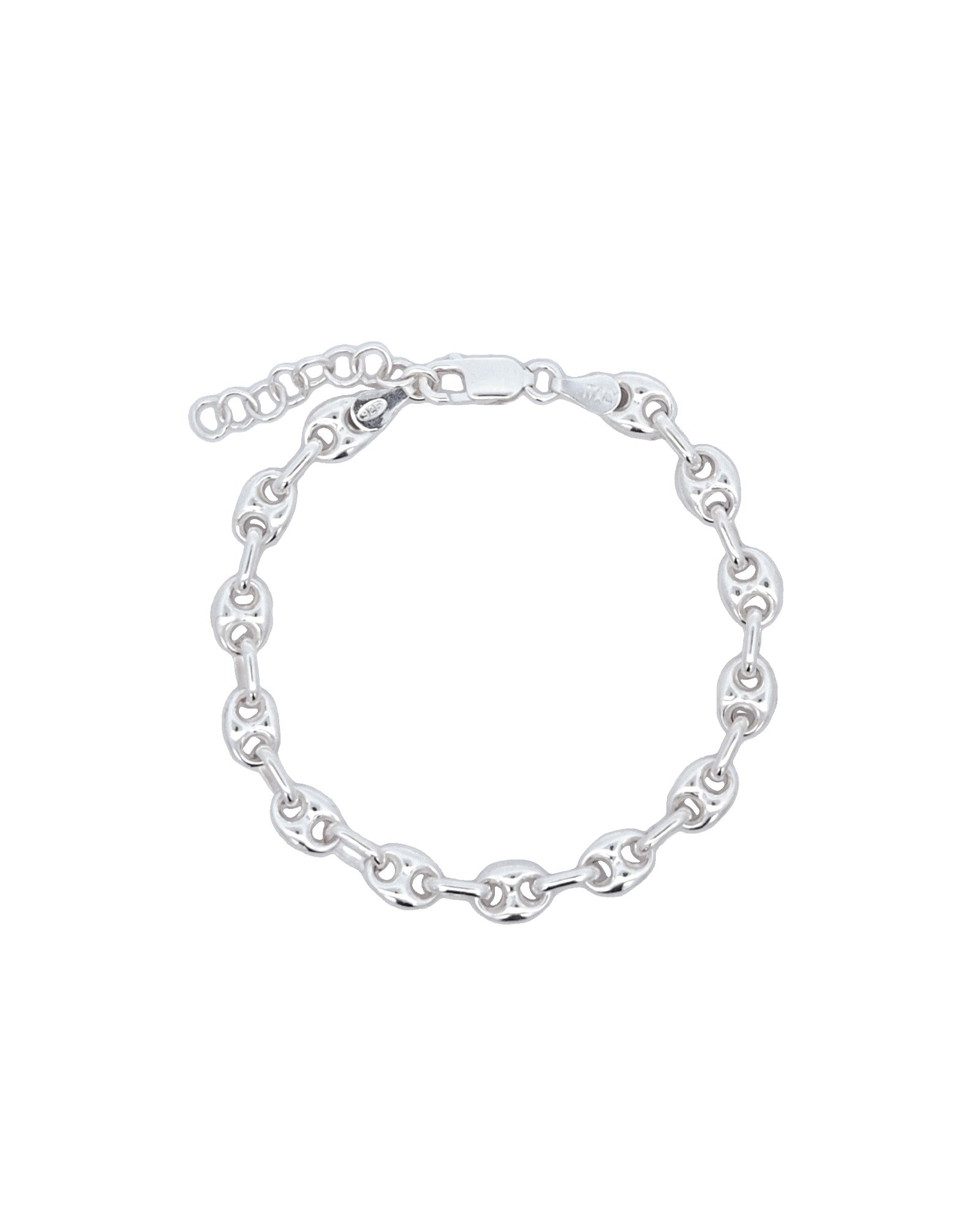 Quiet Icon-Oval Puffy Mariner Link Bracelet-Bracelets-Rhodium-plated Sterling Silver-Blue Ruby Jewellery-Vancouver Canada