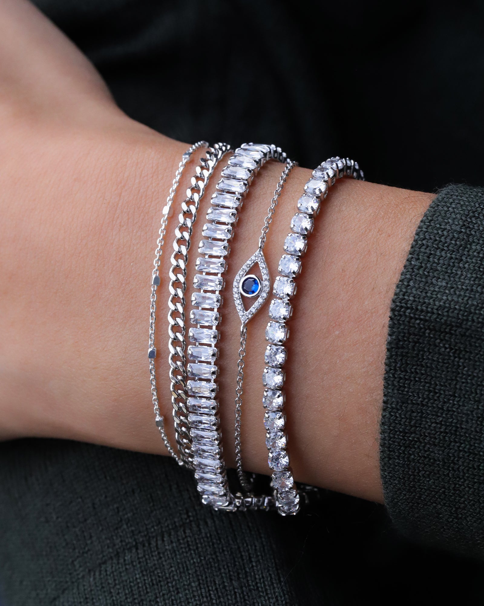Quiet Icon-CZ Tennis Bracelet-Bracelets-Rhodium Plated Sterling Silver, Cubic Zirconia-Blue Ruby Jewellery-Vancouver Canada