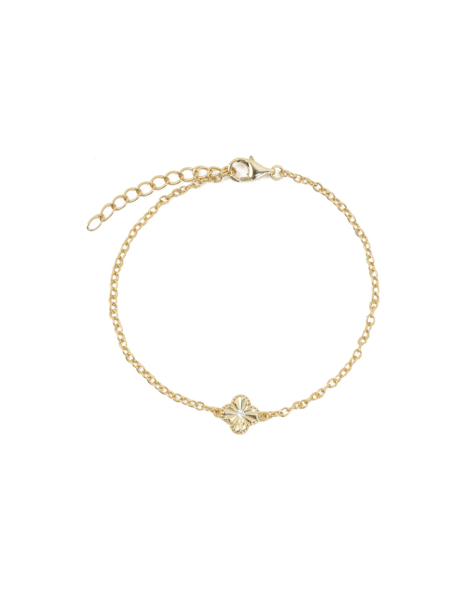 Clover Single CZ Bracelet 14k Gold Vermeil, Cubic Zirconia