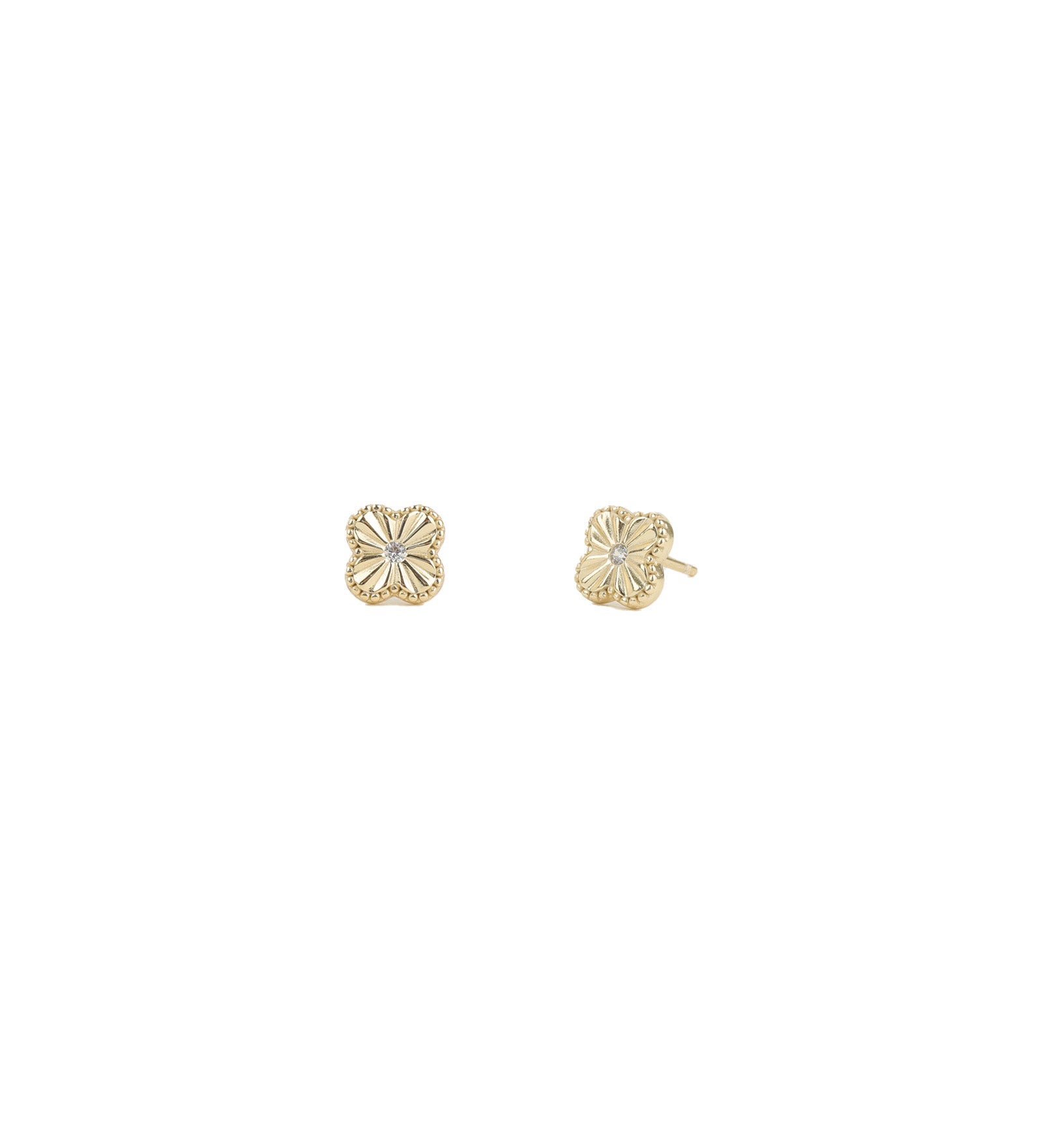 Clover Single CZ Studs 14k Gold Vermeil