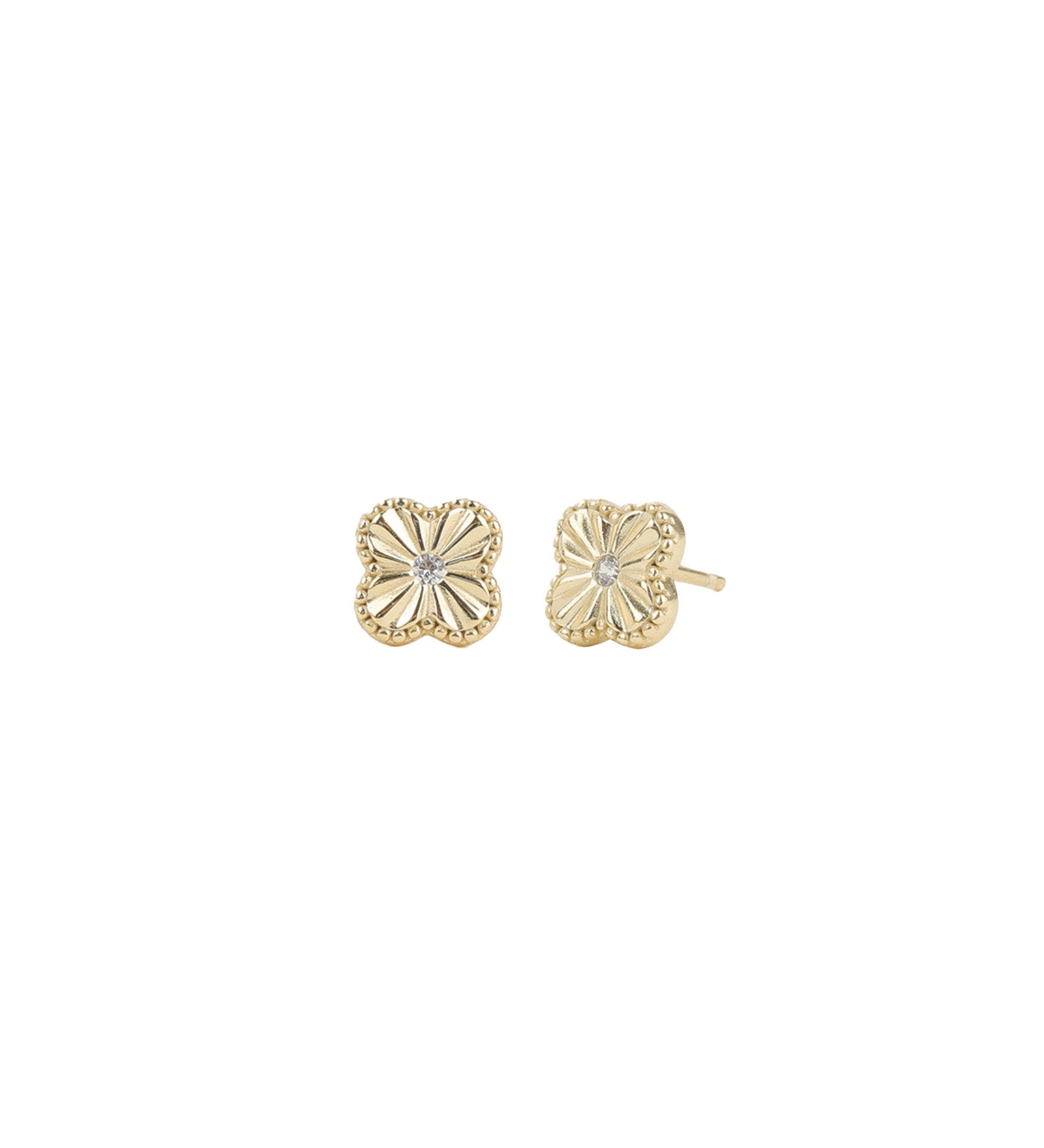 Quiet Icon-Clover Single CZ Studs-Earrings-14k Gold Vermeil, Cubic Zirconia-Blue Ruby Jewellery-Vancouver Canada