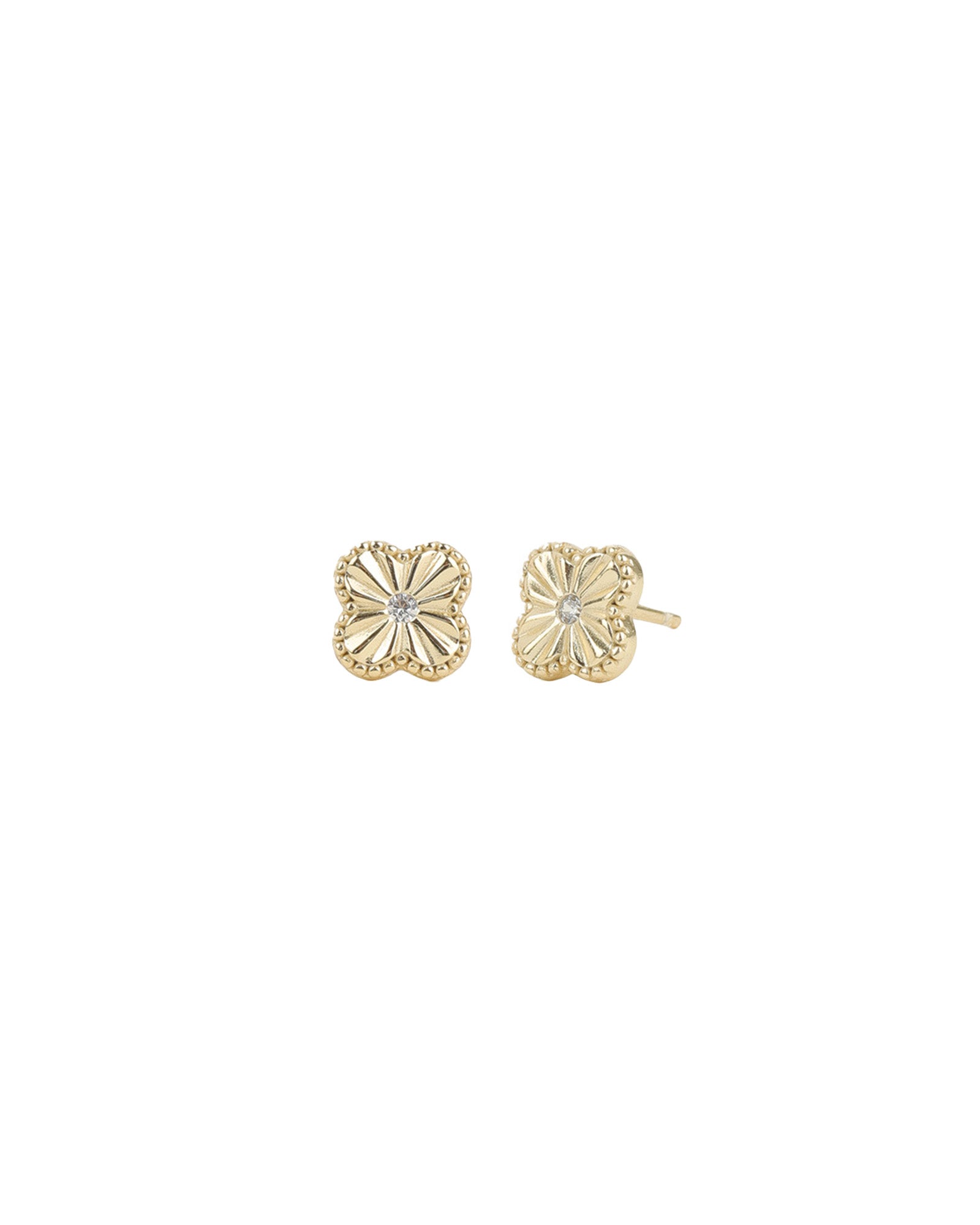 Quiet Icon-Clover Single CZ Studs-Earrings-14k Gold Vermeil, Cubic Zirconia-Blue Ruby Jewellery-Vancouver Canada