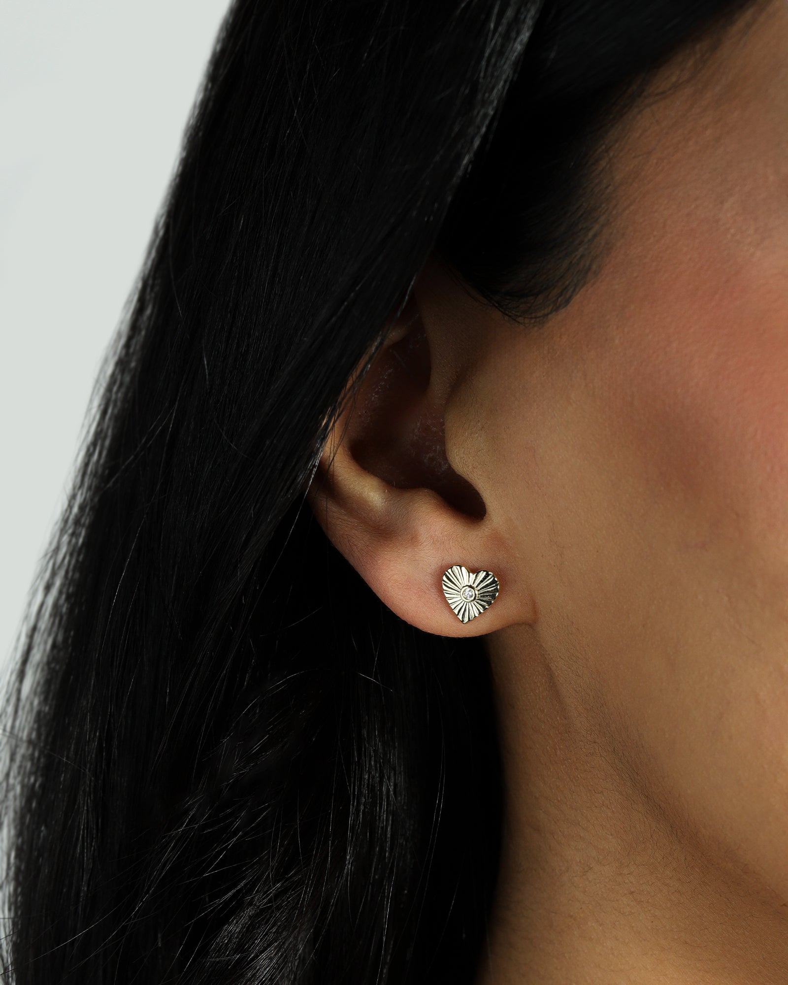 Quiet Icon-Sunray Heart Single CZ Studs-Earrings-14k Gold Vermeil, Cubic Zirconia-Blue Ruby Jewellery-Vancouver Canada