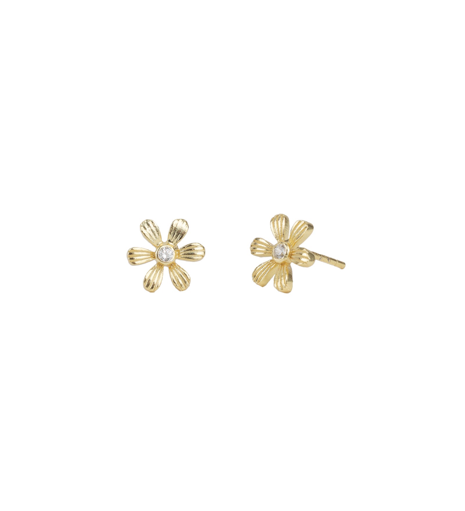 Quiet Icon-Flower Single CZ Studs-Earrings-14k Gold Vermeil, Cubic Zirconia-Blue Ruby Jewellery-Vancouver Canada