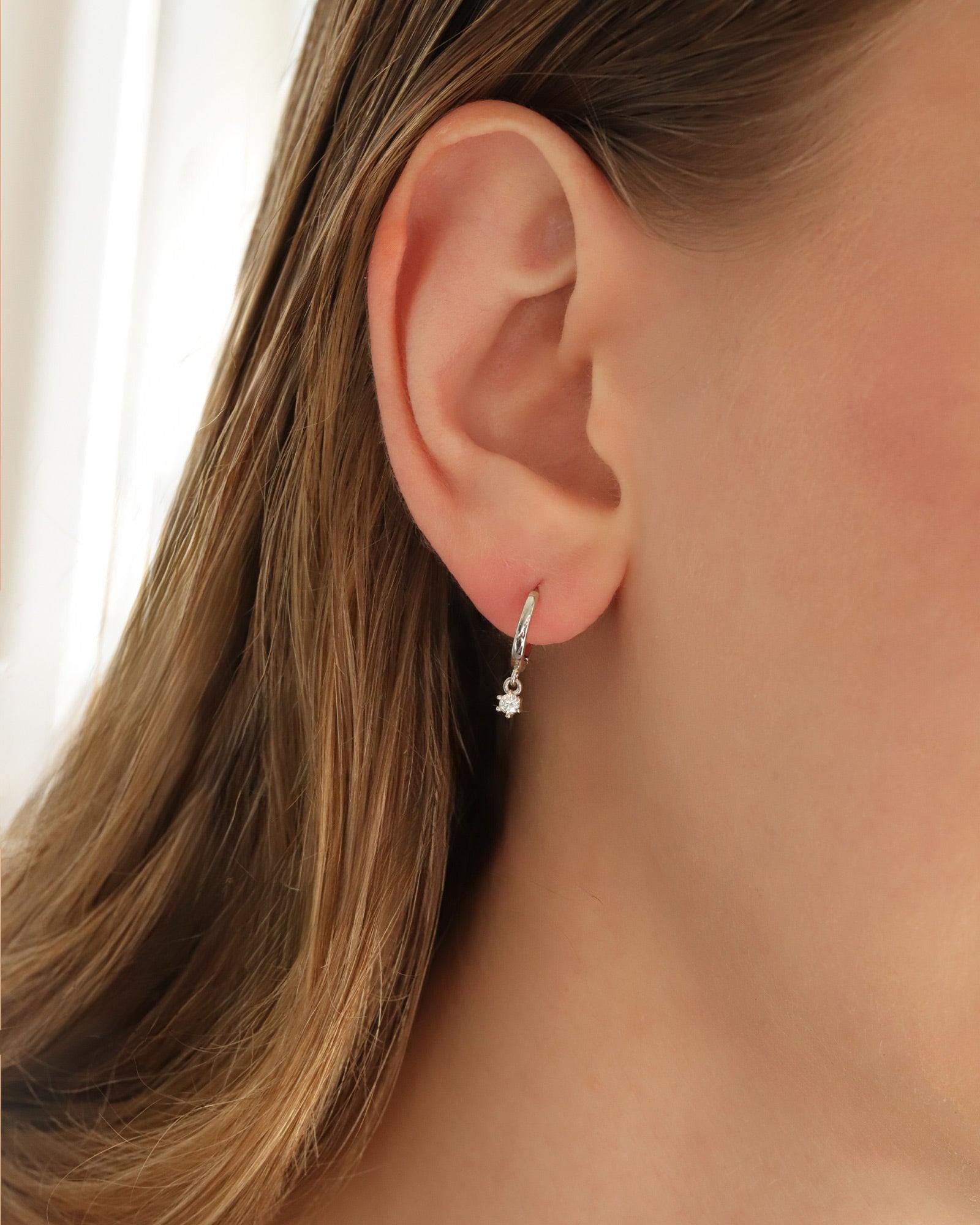 Quiet Icon-CZ Drop Huggies | 11mm-Earrings-Blue Ruby Jewellery-Vancouver Canada